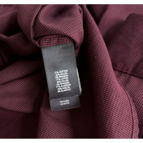 Mens Kenneth Cole Dress Shirt Burgundy Micro Checked Button Down Stretch Sz XL - Picture 8 of 9